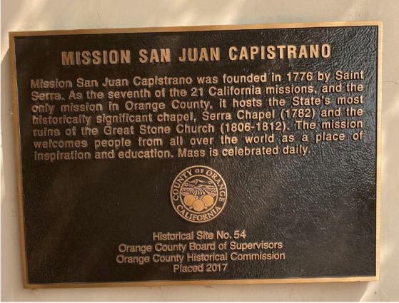 Mission San Juan Capistrano Plaque