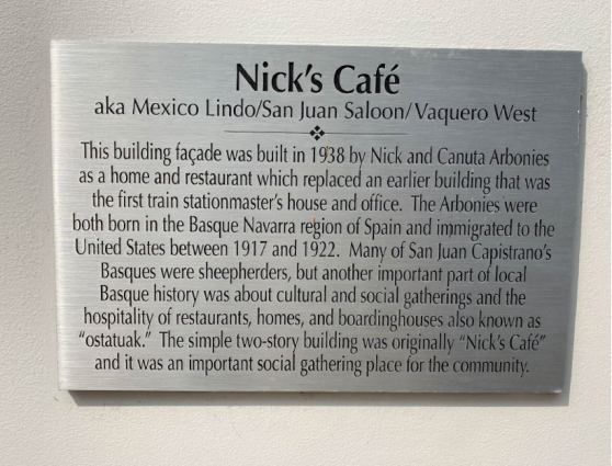 Nick's Cafe Plaque