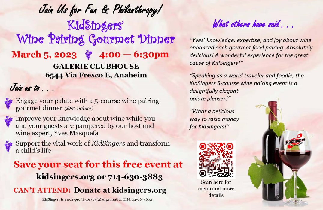 Gallery 2 - Support KidSingers - Wine Pairing Gourmet Dinner